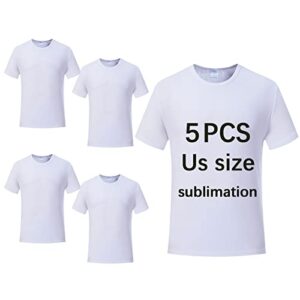 okba 5 pcs sublimation blank t-shirts round collar short sleeves adult white polyester t shirts (large)