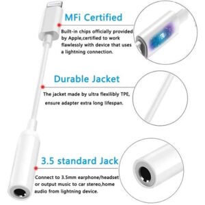 [Apple MFi Certified] Lightning to 3.5 mm Headphone Jack Adapter, 2 Pack for iPhone 3.5mm Earphones Jack Audio Dongle Cable Converter Compatible with iPhone 13 12 11 XS XR X 8 7,Support All iOS