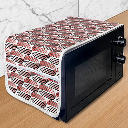 Ambesonne Modern Art Microwave Oven Cover, Ellipse Curves Surrounded Focal Points Mathematical Modern Motif, Water Resistant Organizer with Pockets for Kitchen, 36" x 12", Vermilion White