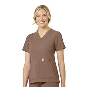 carhartt womens women's carhartt modern fit 4 pocket v-neck top medical scrubs shirt, nutmeg, medium us