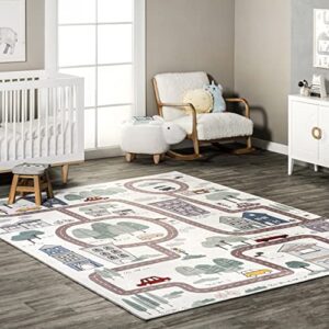 nuloom chalea kids town machine washable area rug, 5' x 8', white