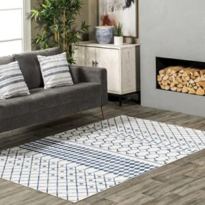 nuloom moroccan blythe machine washable area rug, 4' x 6', blue