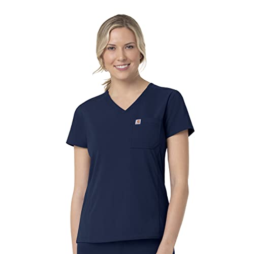 Carhartt womens Women's Carhartt Modern Fit Tuck-in Top Medical Scrubs Shirt, Navy, Medium US