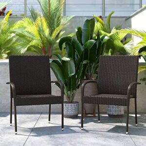 flash furniture maxim wicker indoor/outdoor dining chairs with arms - espresso wicker wrapped steel frames - fade & weather resistant-for deck or backyard - set of 2
