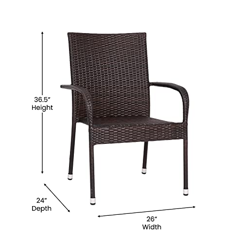 Flash Furniture Maxim Wicker Indoor/Outdoor Dining Chairs with Arms - Espresso Wicker Wrapped Steel Frames - Fade & Weather Resistant-For Deck or Backyard - Set of 2