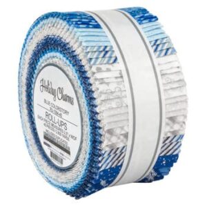 jelly roll - holiday charms blue colorstory christmas winter silver metallic 2.5" strips roll-ups bundle quilter's cotton fabric precuts (ru-1084-40)