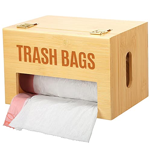 Libreshine Extra Large Trash Bag Holder Dispenser, Garbage Bag Dispenser Roll Holder Under Sink, Bamboo Wall Mounted Kitchen Trash Bag Dispenser Organizer