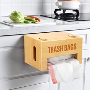 Libreshine Extra Large Trash Bag Holder Dispenser, Garbage Bag Dispenser Roll Holder Under Sink, Bamboo Wall Mounted Kitchen Trash Bag Dispenser Organizer