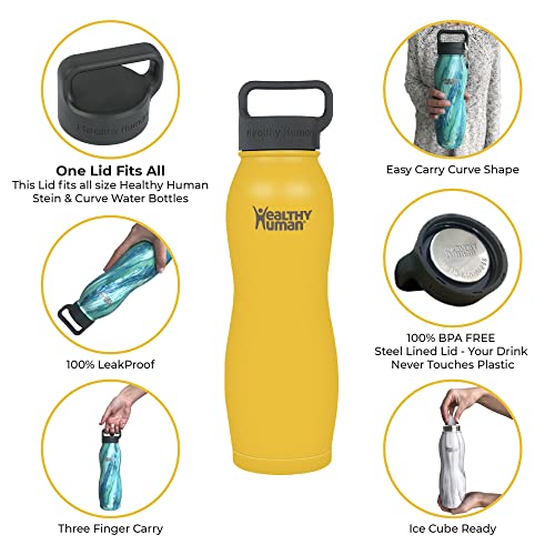 Healthy Human Stainless Steel Curve Water Bottle | 100% BPA Free Thermos for Kids & Adults | Double Walled Vacuum Insulated Water Bottles | Metal Bottles with Leak Proof Lid (21 oz/621 ML, Limoncello)