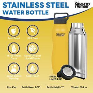 Healthy Human Stainless Steel Curve Water Bottle | 100% BPA Free Thermos for Kids & Adults | Double Walled Vacuum Insulated Water Bottles | Metal Bottles with Leak Proof Lid (21 oz/621 ML, Limoncello)