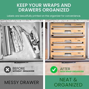 Amazecore wrap organizer with cutter 3 in 1 Plastic Wrap Dispenser for Aluminum Foil & Cling Film & Parchment Paper