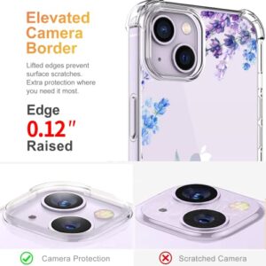 YOYORI Compatible with iPhone 14 Case with Screen Protector, Flower Pattern Design, Floral Clear Women Phone Case Shockproof Protective Soft TPU Bumper Cover 6.1 Inch 2022(Lavender/Purple)