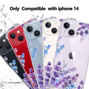 YOYORI Compatible with iPhone 14 Case with Screen Protector, Flower Pattern Design, Floral Clear Women Phone Case Shockproof Protective Soft TPU Bumper Cover 6.1 Inch 2022(Lavender/Purple)