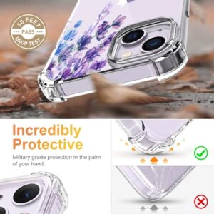 YOYORI Compatible with iPhone 14 Case with Screen Protector, Flower Pattern Design, Floral Clear Women Phone Case Shockproof Protective Soft TPU Bumper Cover 6.1 Inch 2022(Lavender/Purple)