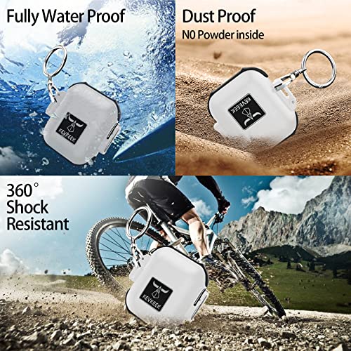 Drop Protected AirPods Case,Waterproof Up to 3 Feet,PC+TPU Material Compatible Wireless Charging for Apple Airpods Series 1 & 2, Carabiner Included-Opacity White & Black