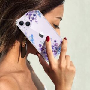 YOYORI iPhone 14 Plus Case with Screen Protector, Flower Pattern Design, Floral Clear Women Phone Case Shockproof Protective Soft TPU Bumper Cover 6.7 Inch 2022 (Lavender/Purple)