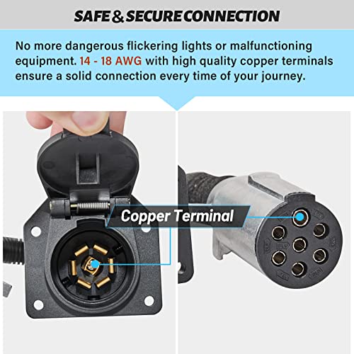 MECMO 7 Pole Round to 7 Way RV Blade Trailer Adapter Connector, Die-Cast Zinc 7 Way Round Pin Female Socket, Semi Truck Trailer Adapter for Commercial Vehicle/Pickup Truck/Tractor with SAE J560 Plug