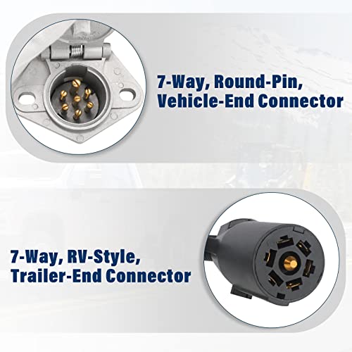 MECMO 7-Way RV Blade to 7 Way Round Pin Trailer Adapter Connector, Die-cast Zinc with Mounting Bracket, 7 RV to 7 Pole Pin Trailer Socket Plug Harness for Towing Commercial, Agricultural, Farm Trailer