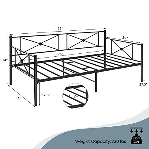 Giantex Twin Size Daybed Frame, Metal Sofa Bed w/Heavy Duty Steel Slats Support, Mattress Foundation, Dual-Use Platform Bed for Living Room Bedroom Guest Room, Easy Assembly, Black