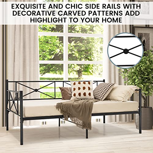 Giantex Twin Size Daybed Frame, Metal Sofa Bed w/Heavy Duty Steel Slats Support, Mattress Foundation, Dual-Use Platform Bed for Living Room Bedroom Guest Room, Easy Assembly, Black
