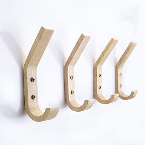 Fujinzhu Wood Hooks Wall Mounted,Decorative Natural Wood Coat Hanger,Coat Hooks, Rubber Wood Hooks (Pack 4) Wall Hangers Hooks for Hanging Coats, Hats Hooks, Bags Hooks, Towels Hooks