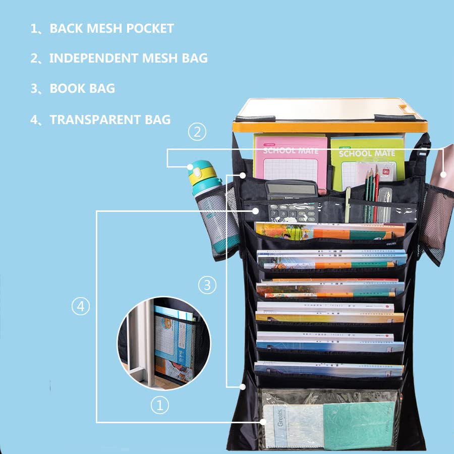 KALASONEER Desk Side Hanging Storage Bag with Water Bottle,Books Orgnaizers,Files Storage and Pen Holder,Durable Oxford Material.