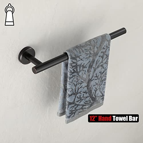 JQK Hand Towel Holder Towel Ring Oil Rubbed Bronze, Thicken 8mm 304 Stainless Steel Bathroom Hand Towel Bar, 12 Inch Wall Mount Towel Rack Hanger, ORB, THH110L12-ORB