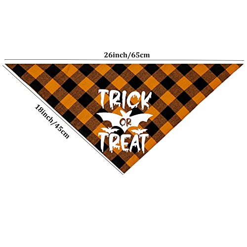 Glow in The Dark Halloween Dog Bandana Scarf, 2 Pack Holiday Fall Dog Bandanas Plaid Triangle Reversible Scarves Bibs for Small Medium Large Dogs Pets