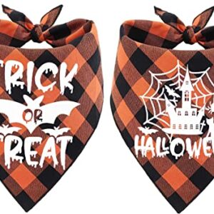 Glow in The Dark Halloween Dog Bandana Scarf, 2 Pack Holiday Fall Dog Bandanas Plaid Triangle Reversible Scarves Bibs for Small Medium Large Dogs Pets