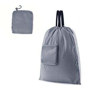 weiwoduzun collapsible travel laundry bag, dirty clothes bag 【simple】 with handles and aluminum carabiner, laundry bag for travel, camp, fitness, and students garment bag