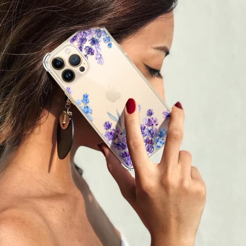 YOYORI iPhone 14 Pro Max Case with Screen Protector, Flower Pattern Design, Floral Clear Women Phone Case Shockproof Protective Soft TPU Bumper Cover 6.7 Inch 2022 (Lavender/Purple)