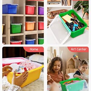 GAMENOTE Multicolor Storage Bins with Lids - 5 Qt 6 Pack Small Cubby Bins Stackable Plastic Containers for Classroom Book Bin Toy Organizers (12× 7.2 × 5.1 inches)