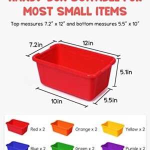 GAMENOTE Multicolor Storage Bins with Lids - 5 Qt 6 Pack Small Cubby Bins Stackable Plastic Containers for Classroom Book Bin Toy Organizers (12× 7.2 × 5.1 inches)