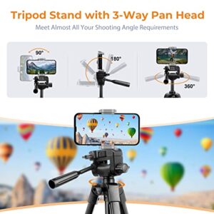 Torjim 64”Phone Tripod, Extendable Cell Phone Tripod with Remote and Phone Holder, Universal Camera Tripod Stand for Video Recording/Selfies/Live Streaming, Travel Tripod Compatible with iOS & Android