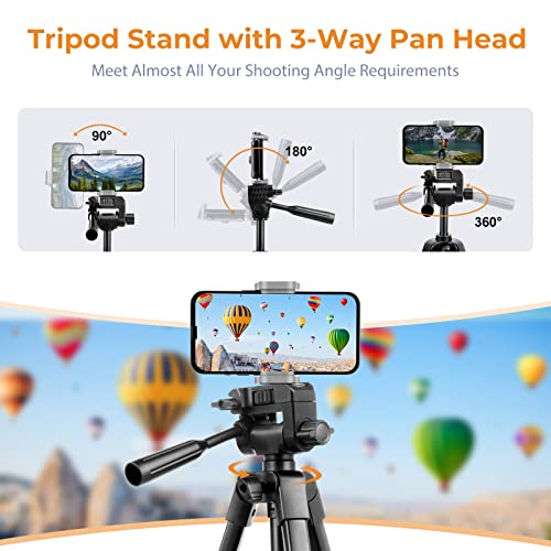 Torjim 64”Phone Tripod, Extendable Cell Phone Tripod with Remote and Phone Holder, Universal Camera Tripod Stand for Video Recording/Selfies/Live Streaming, Travel Tripod Compatible with iOS & Android