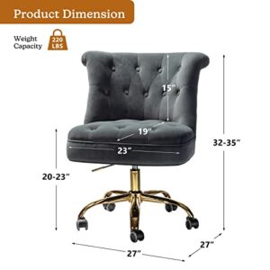 HULALA HOME Velvet Home Office Chair with Gold Base, Comfortable Modern Cute Desk Chair, Adjustable Swivel Task Chair for Living Room Bedroom Vanity Study/Grey