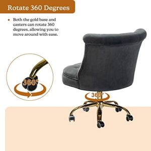 HULALA HOME Velvet Home Office Chair with Gold Base, Comfortable Modern Cute Desk Chair, Adjustable Swivel Task Chair for Living Room Bedroom Vanity Study/Grey