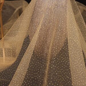 SHAYUAN 60" x 8 Yards Glitter Tulle Fabric Rolls for Bridal Veil Tutu Skirts Tulle Bolt Ribbons DIY Sewing Crafts Wedding Arch Bridal Showers Decoration Photography - Gold