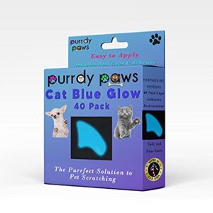 purrdy paws 40-pack soft nail caps for cat claws blue glow-in-the-dark (large)
