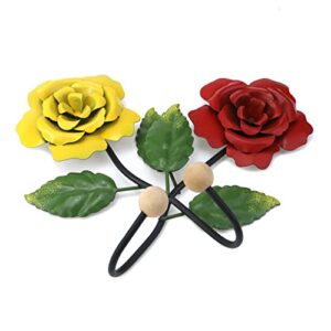 Mewutal 2PCS Decorative Rose Key Hook Wall Mounted Coat Holder Hat Rack for Hallway Bedroom Bathroom Living Room Cloakroom (Red+Yellow)