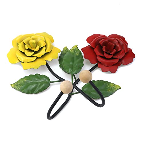 Mewutal 2PCS Decorative Rose Key Hook Wall Mounted Coat Holder Hat Rack for Hallway Bedroom Bathroom Living Room Cloakroom (Red+Yellow)