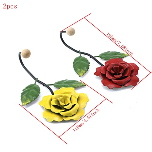 Mewutal 2PCS Decorative Rose Key Hook Wall Mounted Coat Holder Hat Rack for Hallway Bedroom Bathroom Living Room Cloakroom (Red+Yellow)