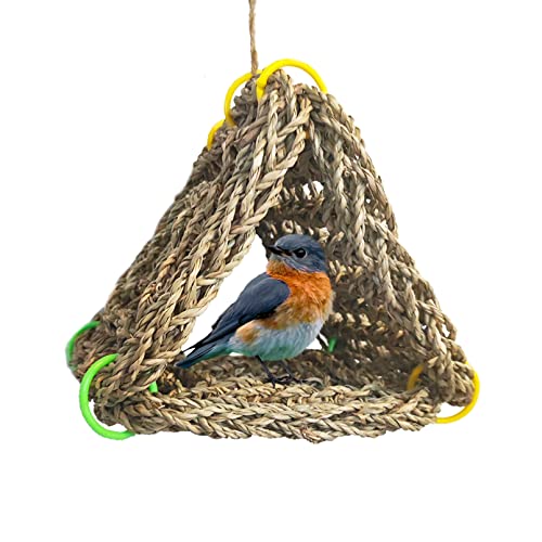 Tfwadmx Bird Seagrass Hammock Tent Parrot Hanging Nest House Cockatoo Foraging Climbing Mat Hut Hideout Shed Sheltering for Parakeets,Lovebirds,Other Small and Medium Birds