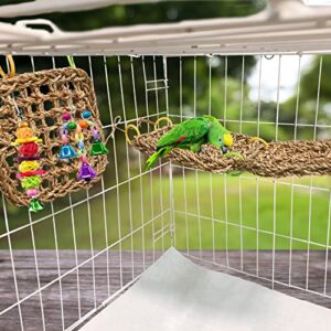 Tfwadmx Bird Seagrass Hammock Tent Parrot Hanging Nest House Cockatoo Foraging Climbing Mat Hut Hideout Shed Sheltering for Parakeets,Lovebirds,Other Small and Medium Birds