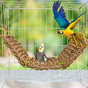 Tfwadmx Bird Seagrass Hammock Tent Parrot Hanging Nest House Cockatoo Foraging Climbing Mat Hut Hideout Shed Sheltering for Parakeets,Lovebirds,Other Small and Medium Birds