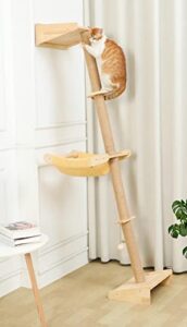 wall cat tree with hammock, 76" tall cat wall furniture lean against wall cats climbing tower for active indoor climbers with simply suctions to window