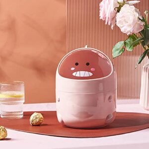 YISTOS 0.73 Gal Mini Desktop Trash Can with Lid, Cute Little Dinosaur Countertop Garbage Bin, Plastic Tiny Tabletop Wastebasket for Office/Kitchen/Coffee Table Room Decoration - Pink