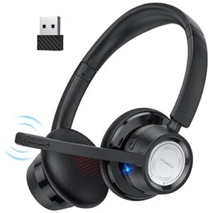new bee wireless headset with microphone noise cancelling bluetooth headset with 20hrs talk time & mute button for work/pc/office/zoom/skype (include usb dongle)
