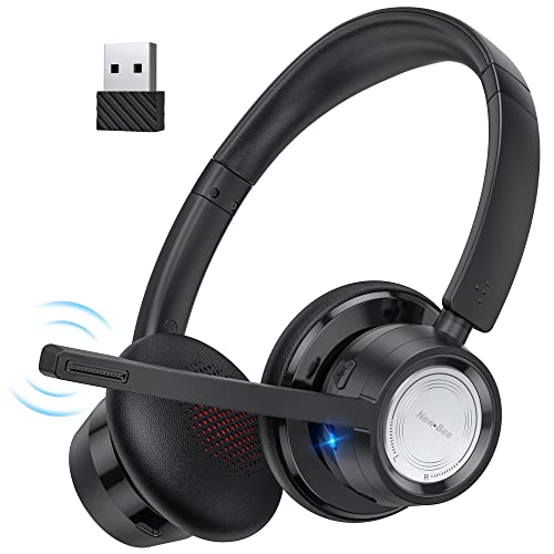 New bee Wireless Headset with Microphone Noise Cancelling Bluetooth Headset with 20hrs Talk time & Mute Button for Work/PC/Office/Zoom/Skype (Include USB Dongle)