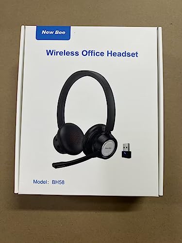 New bee Wireless Headset with Microphone Noise Cancelling Bluetooth Headset with 20hrs Talk time & Mute Button for Work/PC/Office/Zoom/Skype (Include USB Dongle)